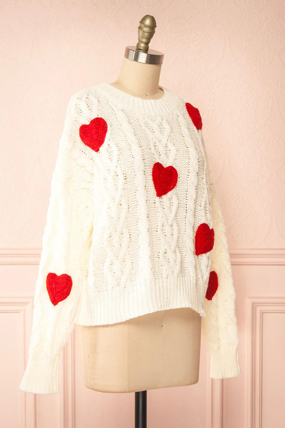 Bihotza | Knit Sweater w/ Red Hearts