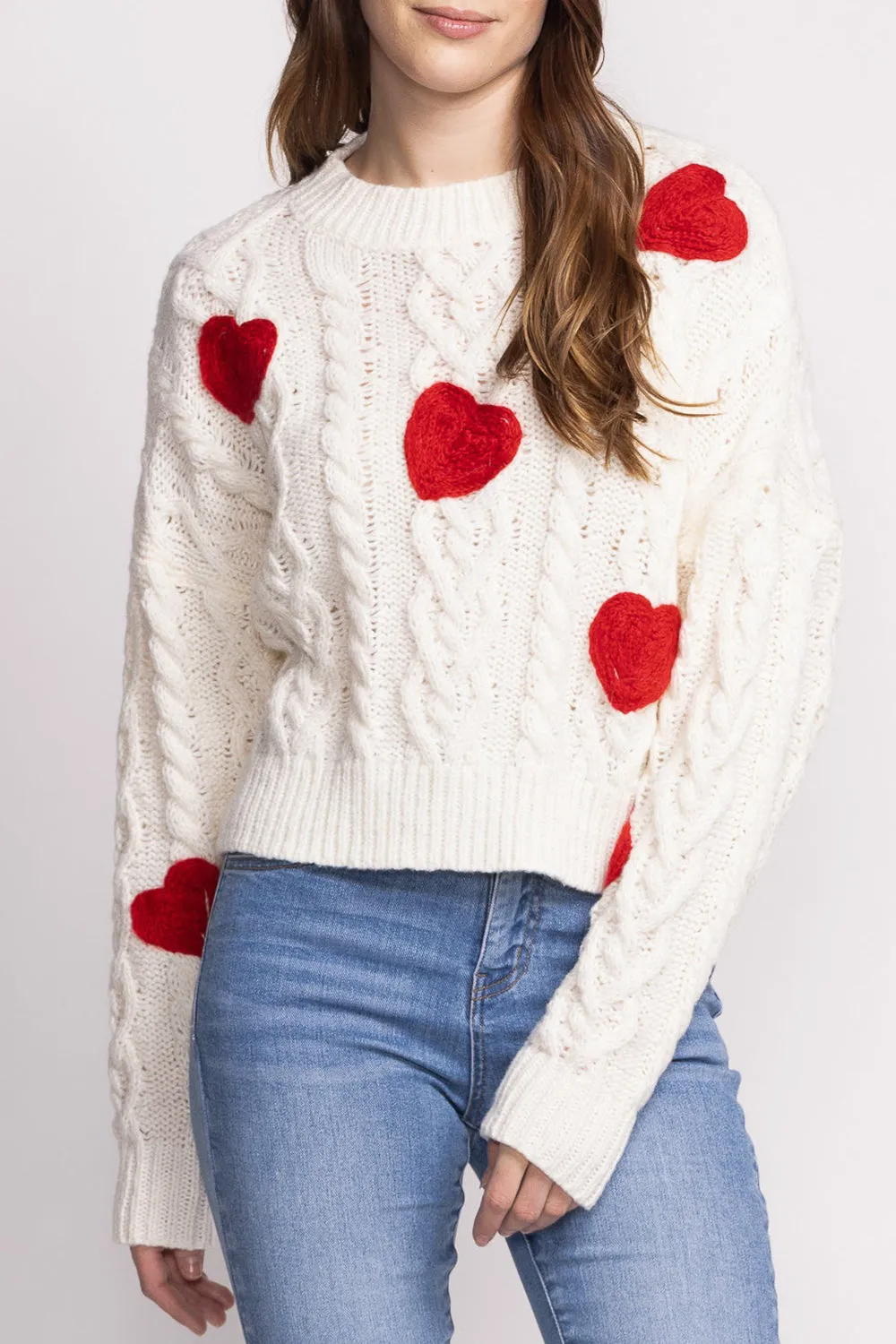 Bihotza | Knit Sweater w/ Red Hearts