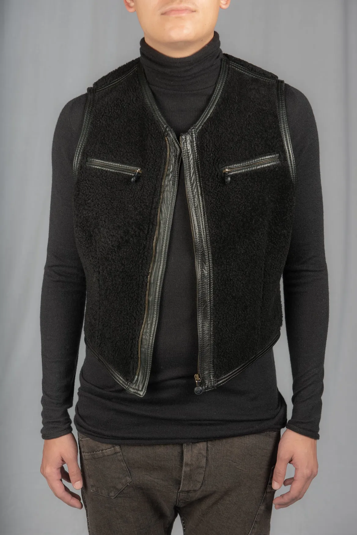 Black Shearling Zipper Vest by Gianni Versace