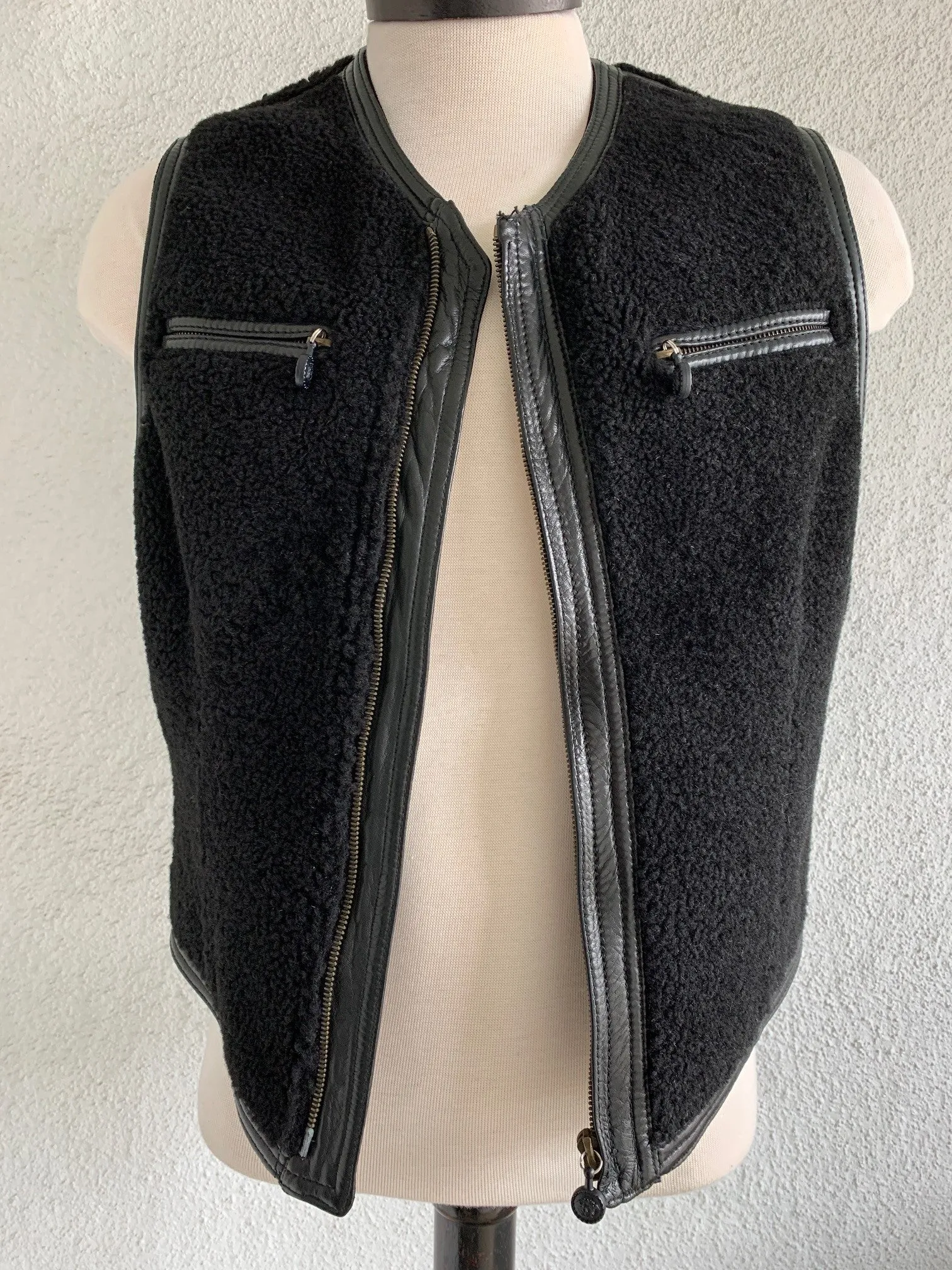 Black Shearling Zipper Vest by Gianni Versace