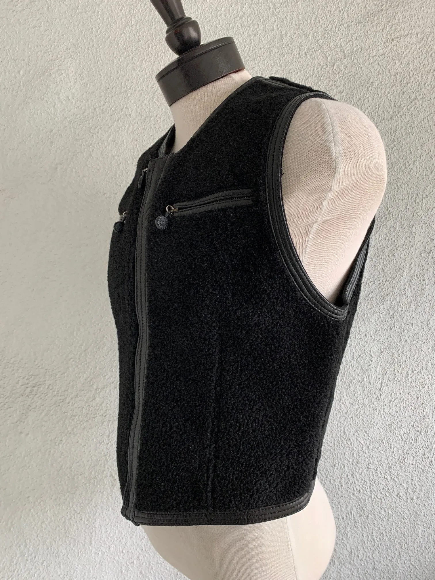 Black Shearling Zipper Vest by Gianni Versace