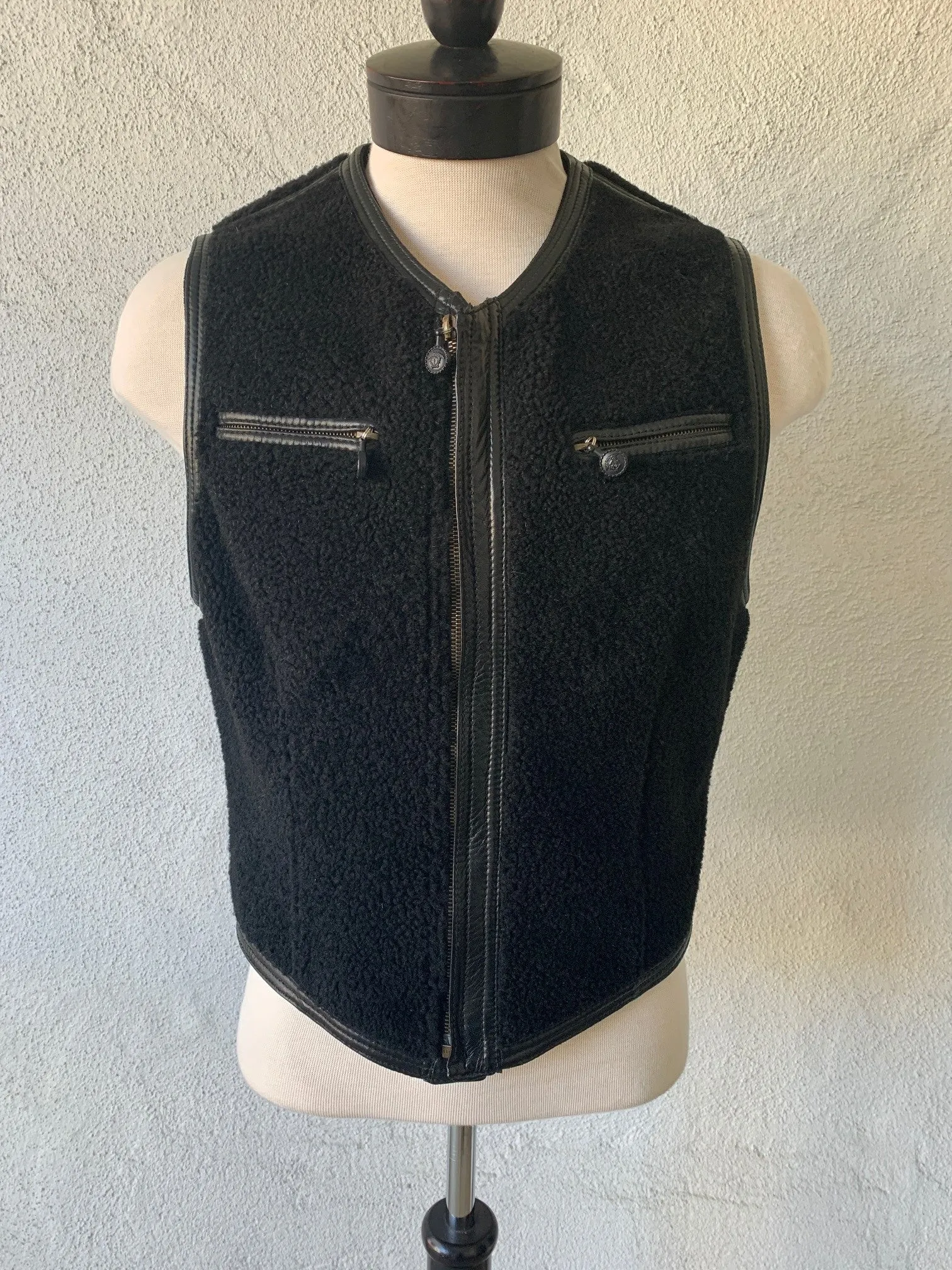 Black Shearling Zipper Vest by Gianni Versace