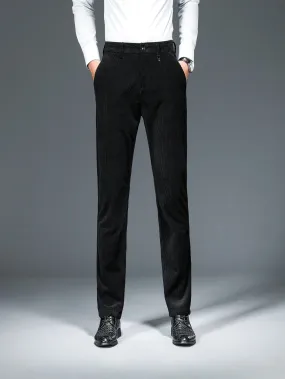 Black Slant Pockets Corduroy Tailored Trousers