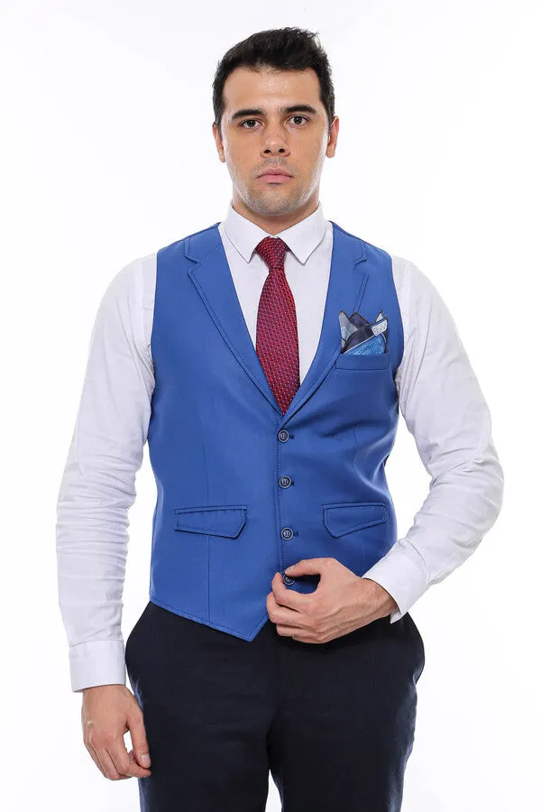 Blue Plain Collared Men's Vest - Wessi