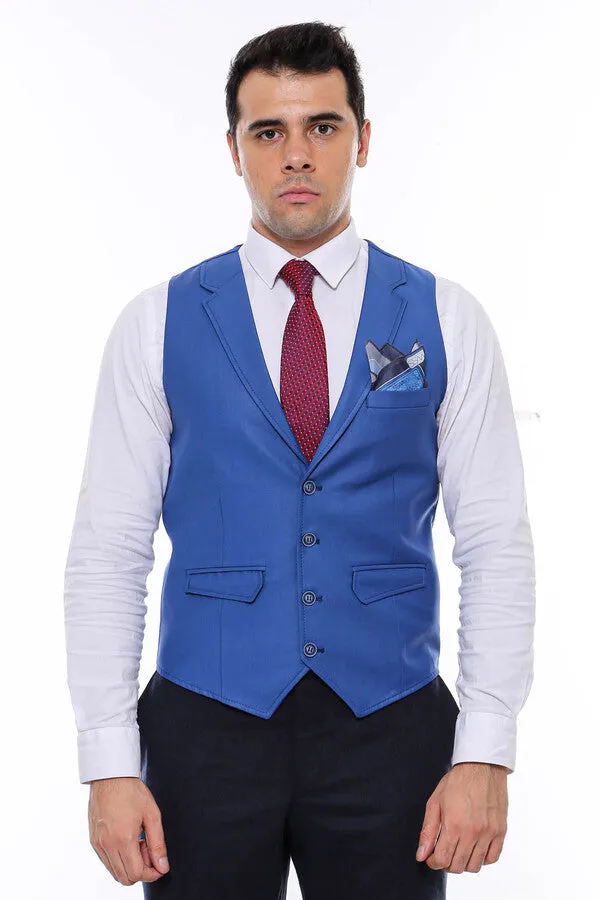 Blue Plain Collared Men's Vest - Wessi