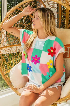 Blue Zone Planet |  BiBi Flower Patch Checkered Sweater Vest
