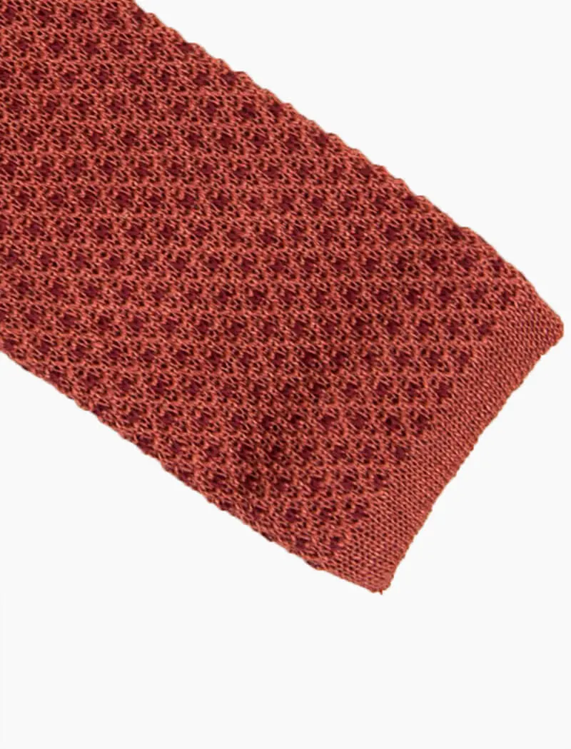 Brick Small Dotted Linen Knitted Tie