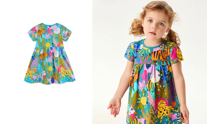 Cartoon Animal Print Princess Dress