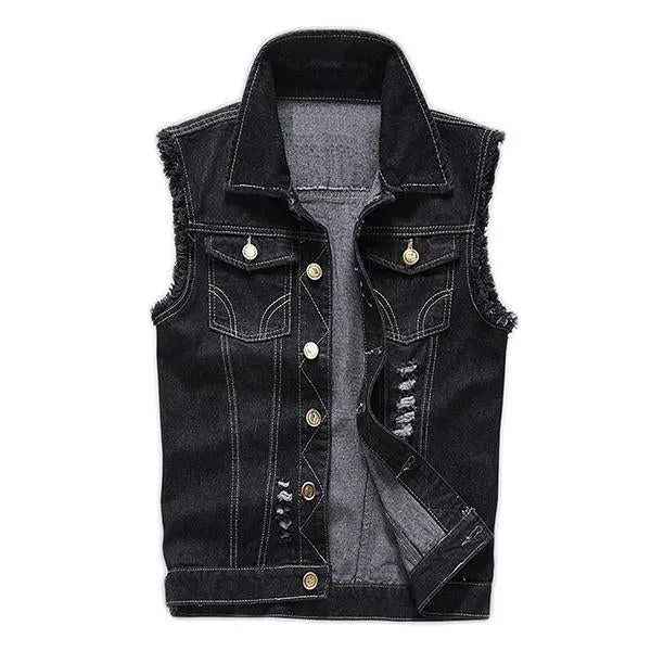 Casual Distressed Frayed Denim Vest