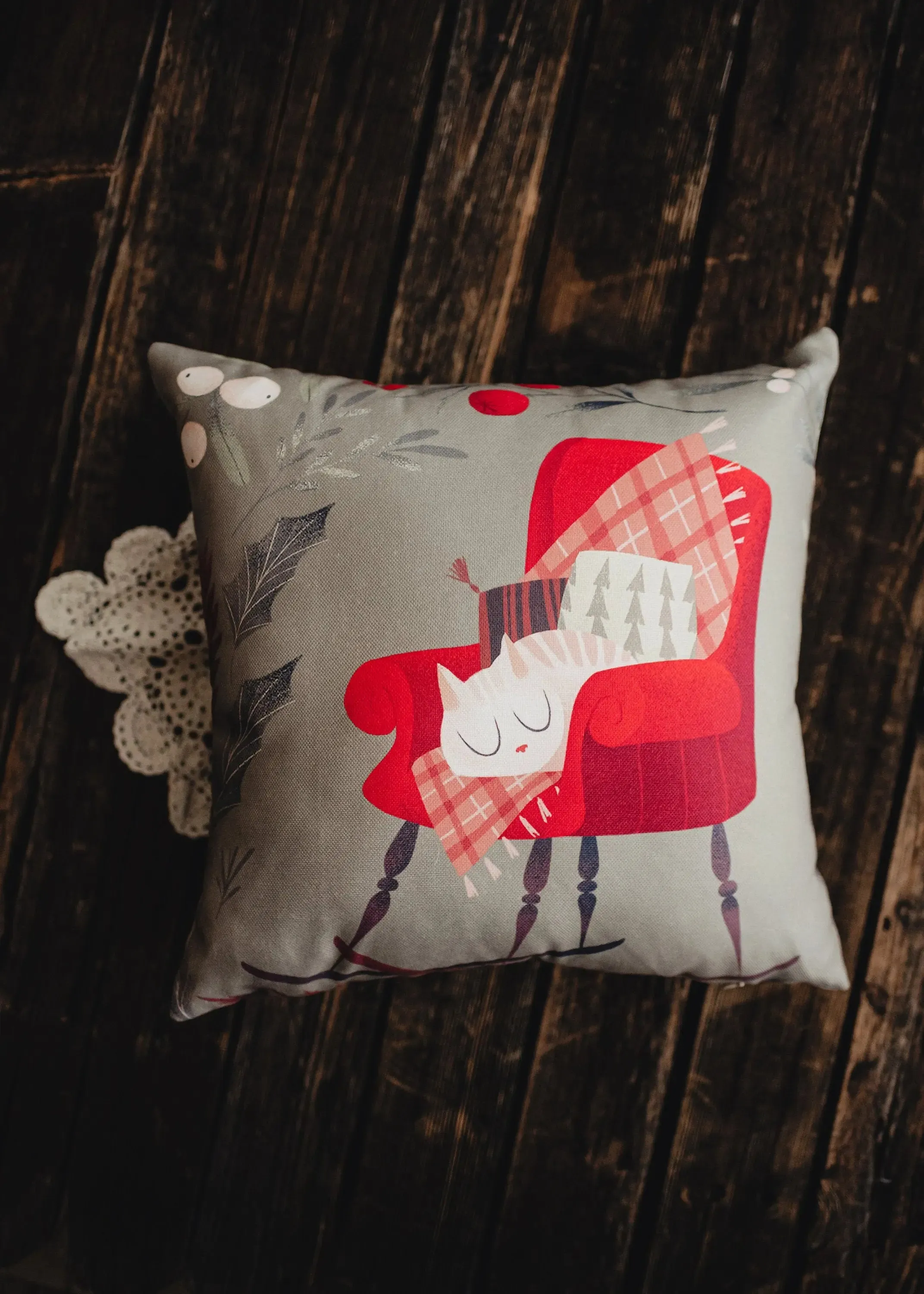 Christmas Kitty on Chair | Throw Pillow | Cute Home Decor | Christmas Home Decor | Throw Pillows for Couch | Home Decor Christmas | Mom Gift