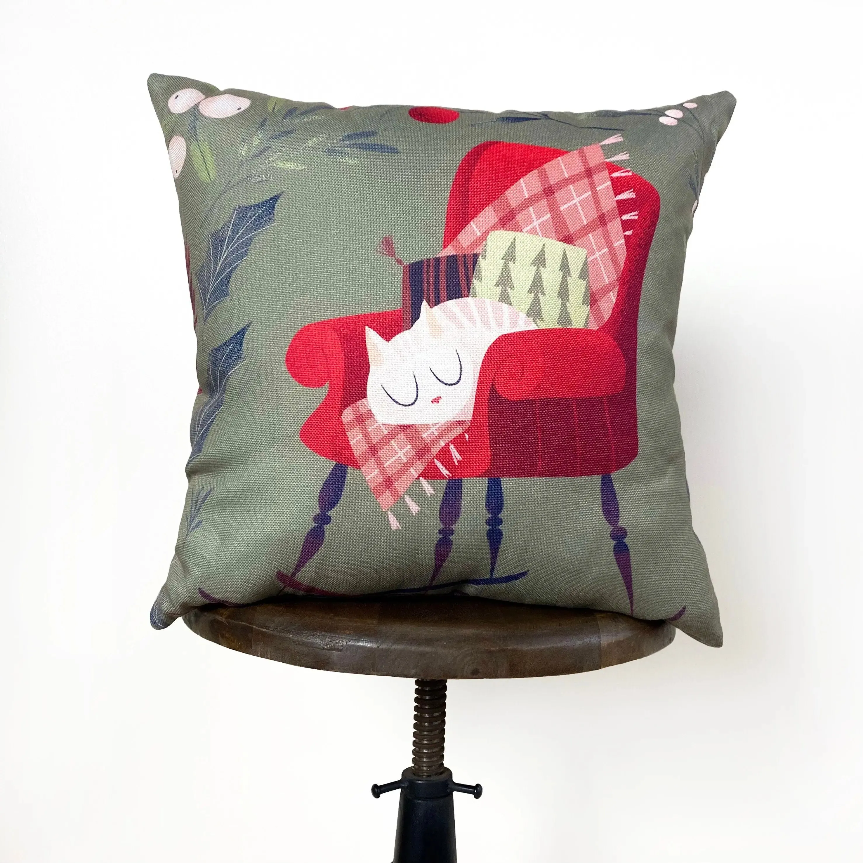 Christmas Kitty on Chair | Throw Pillow | Cute Home Decor | Christmas Home Decor | Throw Pillows for Couch | Home Decor Christmas | Mom Gift