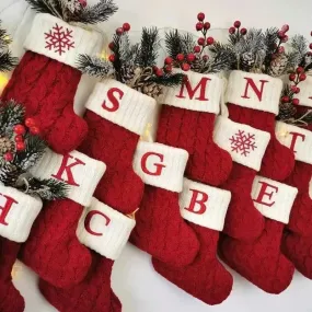 Christmas Socks Knitting Snowflake Letter Stocking Christmas Decoration For Home 2024