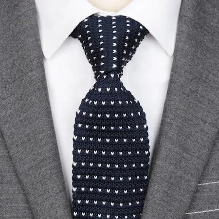 Classy Men Navy Blue Dot Knitted Tie