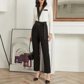 Colorblock Long Sleeve Top High Waist Crop Pants Set