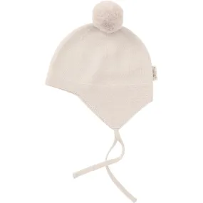 Copenhagen Colors Cream Merino Knitted Baby Bonnet W. Pompom