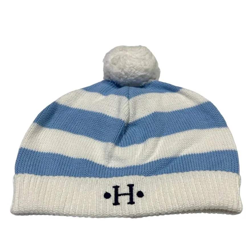Cotton Baby Hat with Stripes and Pom Poms