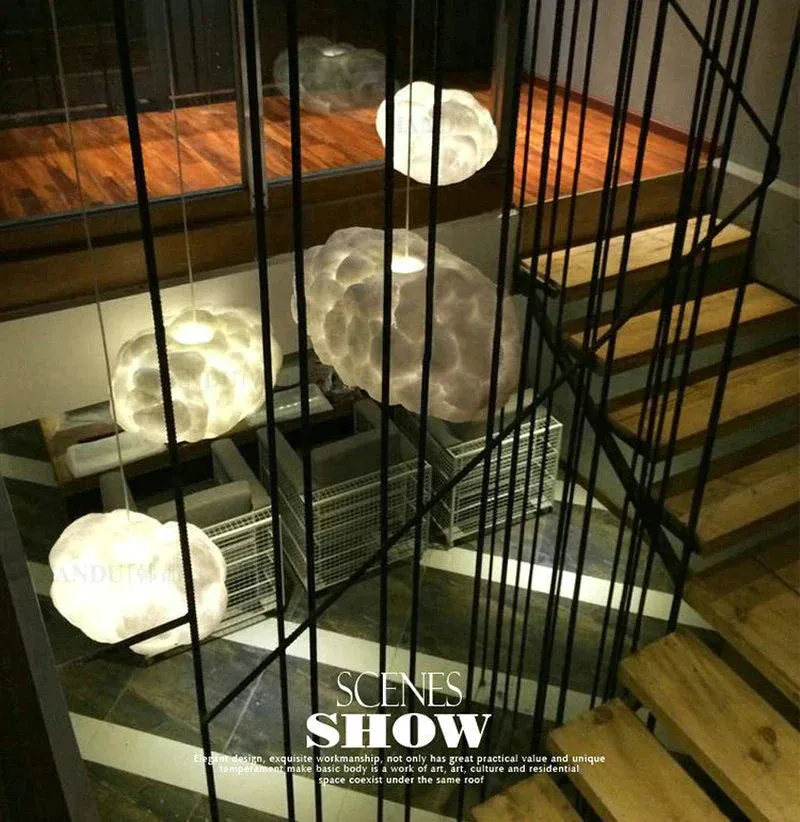 Creative White Cloud Pendant Lamp Silk Cotton E27 LED Stairwell Pendant Lights For Coffee Shop Children Kids