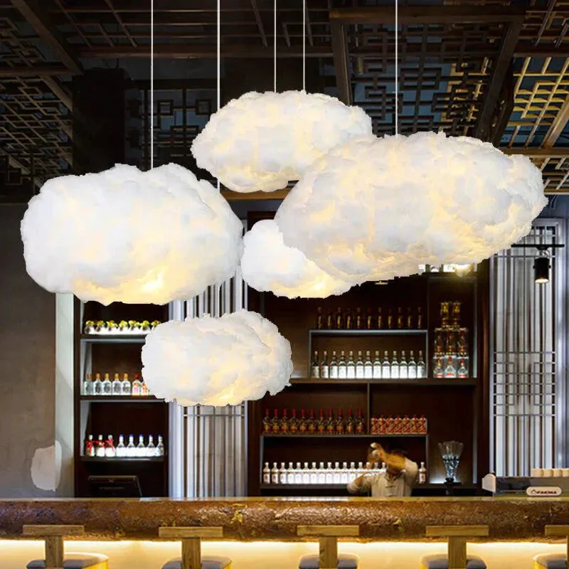 Creative White Cloud Pendant Lamp Silk Cotton E27 LED Stairwell Pendant Lights For Coffee Shop Children Kids