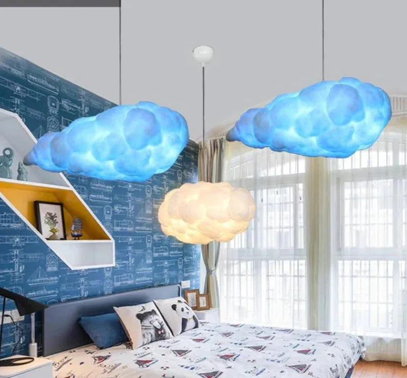 Creative White Cloud Pendant Lamp Silk Cotton E27 LED Stairwell Pendant Lights For Coffee Shop Children Kids