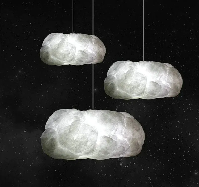 Creative White Cloud Pendant Lamp Silk Cotton E27 LED Stairwell Pendant Lights For Coffee Shop Children Kids