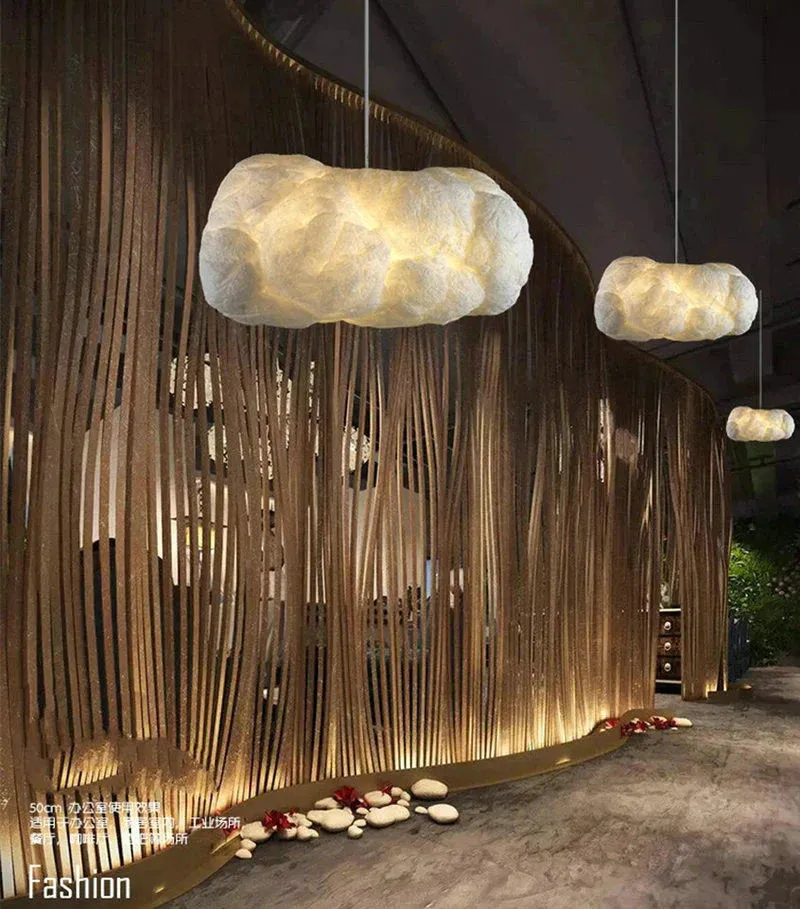 Creative White Cloud Pendant Lamp Silk Cotton E27 LED Stairwell Pendant Lights For Coffee Shop Children Kids
