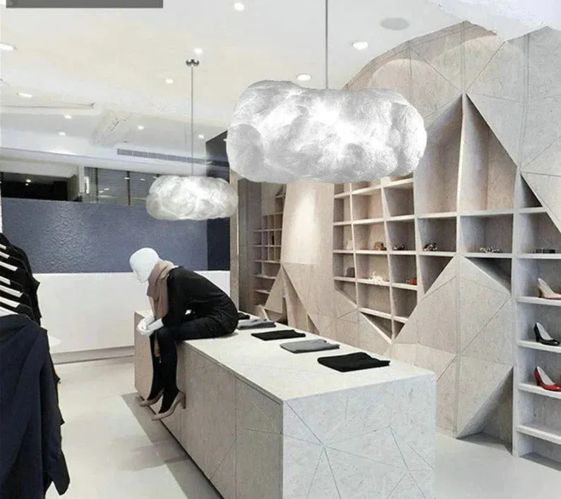 Creative White Cloud Pendant Lamp Silk Cotton E27 LED Stairwell Pendant Lights For Coffee Shop Children Kids