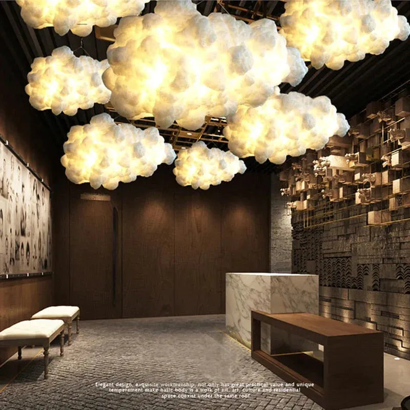 Creative White Cloud Pendant Lamp Silk Cotton E27 LED Stairwell Pendant Lights For Coffee Shop Children Kids