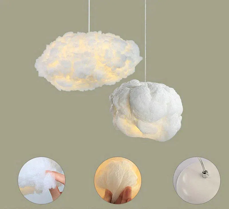 Creative White Cloud Pendant Lamp Silk Cotton E27 LED Stairwell Pendant Lights For Coffee Shop Children Kids