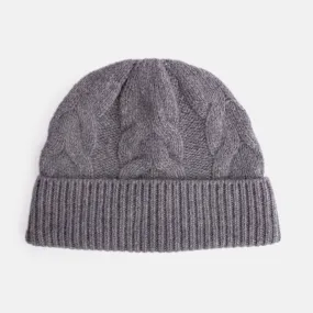Dark Grey Cashmere Cable Knit Beanie Hat