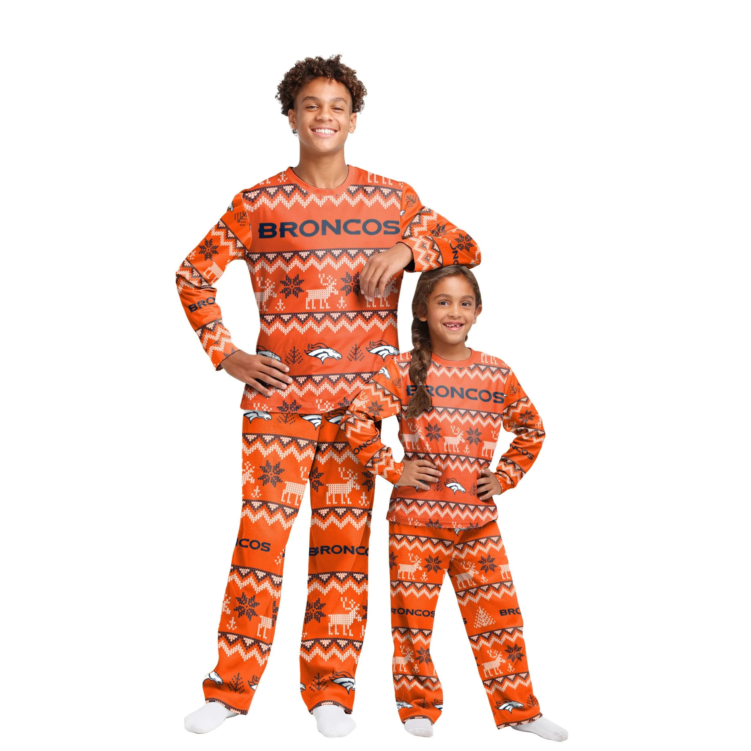 Denver Broncos NFL Ugly Pattern Family Holiday Pajamas
