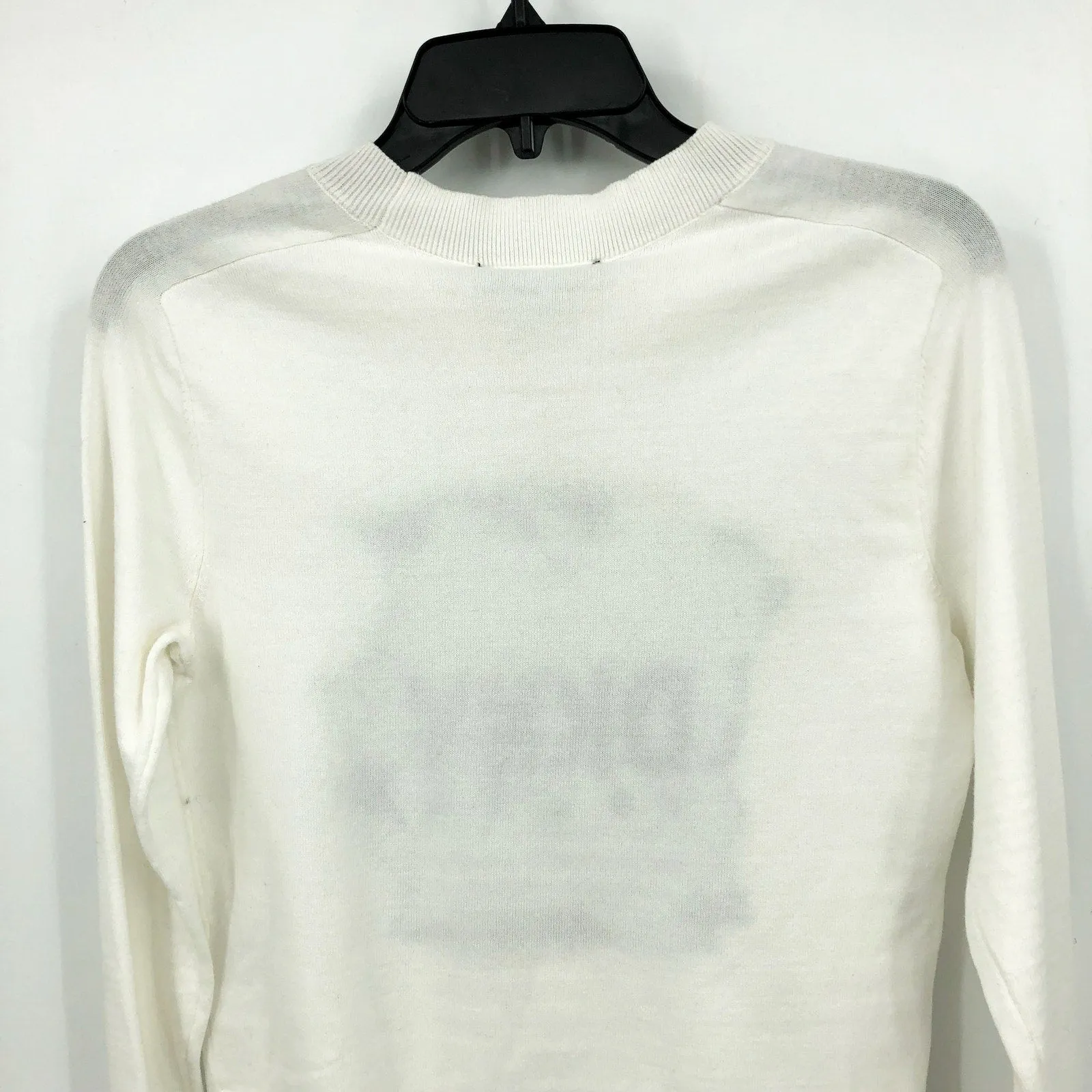 DKNY JEANS Women's Crewneck Sweater XXS Ivory White Sequin Logo Cotton Blend NWT