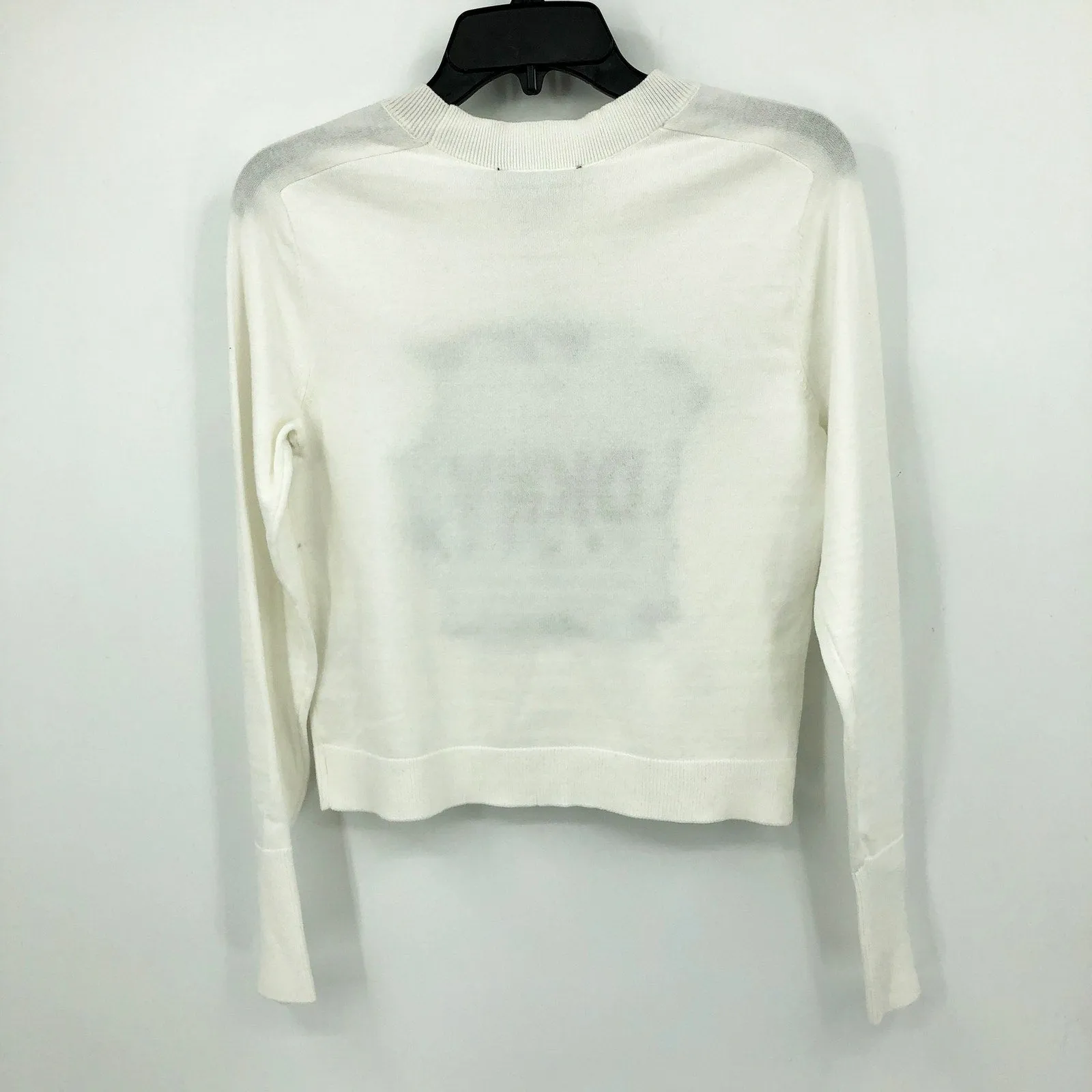 DKNY JEANS Women's Crewneck Sweater XXS Ivory White Sequin Logo Cotton Blend NWT