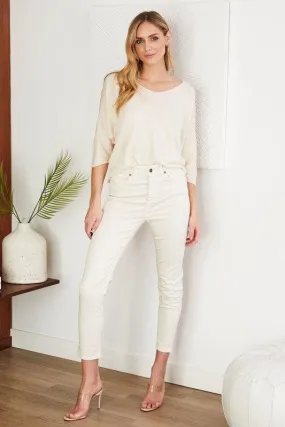 Drapey V-Neck Sweater in Beige by Venti6