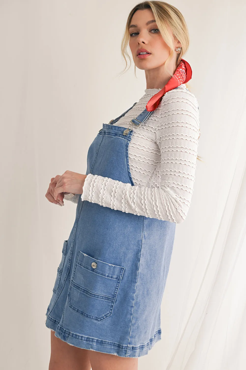 Dusk Blue Pocket Adjustable Straps Denim Overall Dress