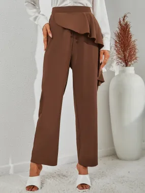 Elegant Plain Ruffle High Waist Long Women Pants
