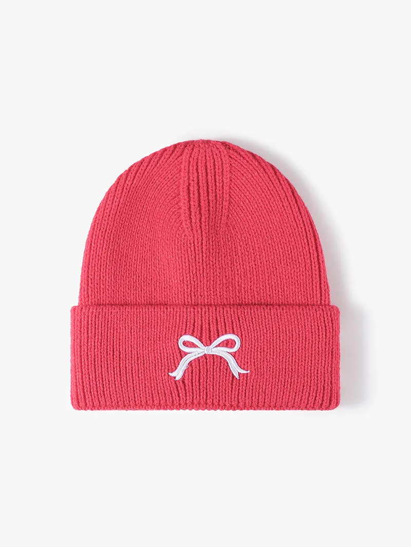 Embroidered Coquette Bow Knit Beanie