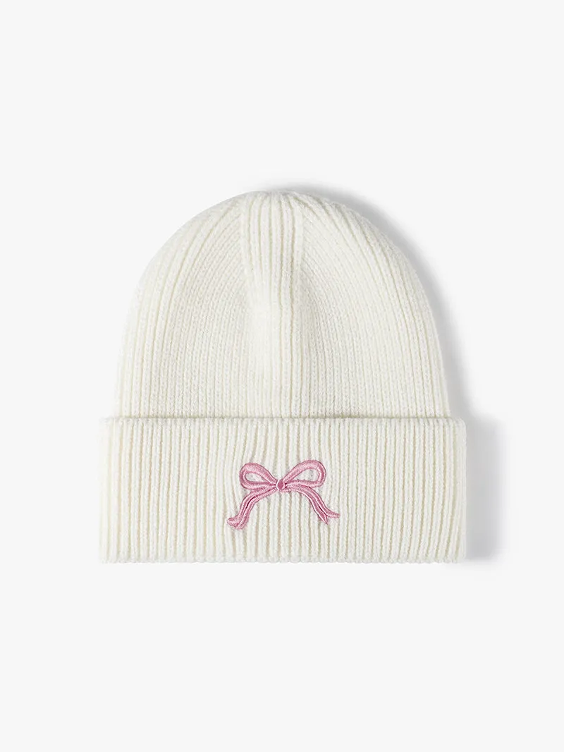 Embroidered Coquette Bow Knit Beanie