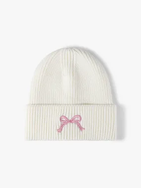 Embroidered Coquette Bow Knit Beanie