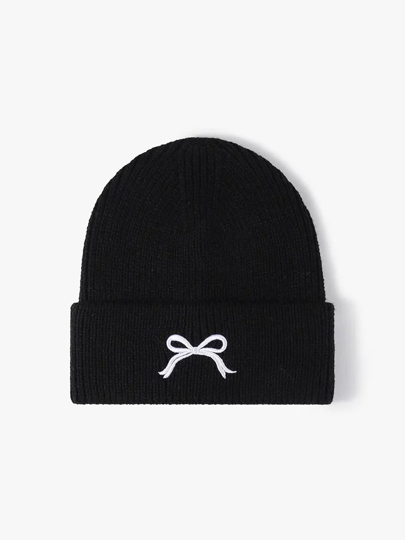 Embroidered Coquette Bow Knit Beanie