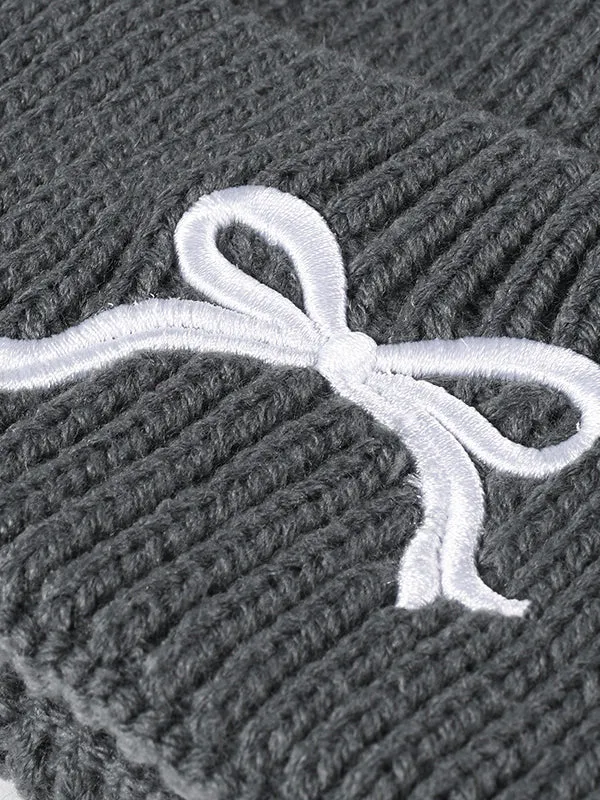 Embroidered Coquette Bow Knit Beanie