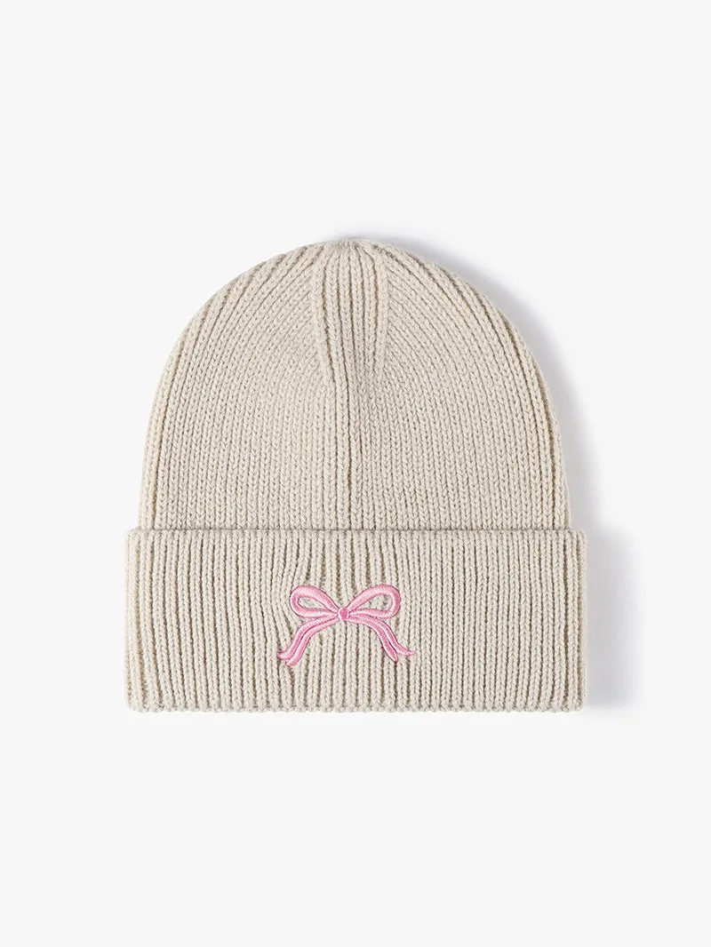 Embroidered Coquette Bow Knit Beanie