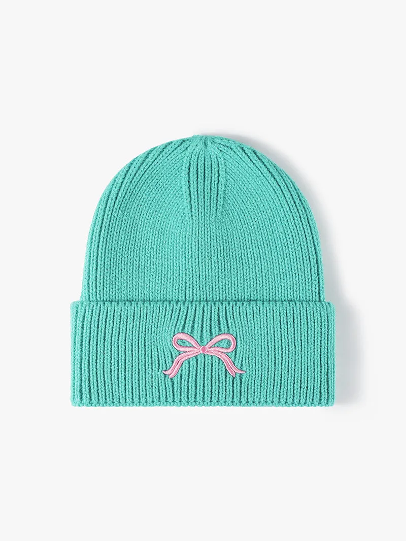 Embroidered Coquette Bow Knit Beanie