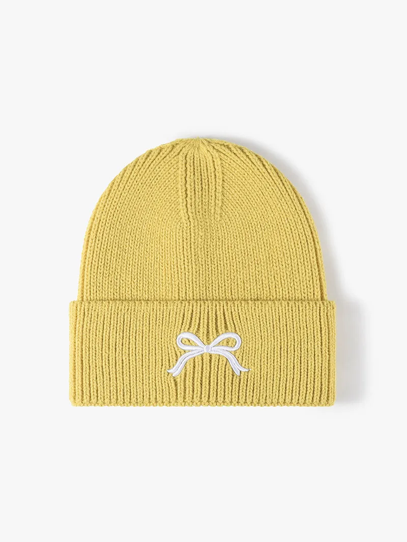 Embroidered Coquette Bow Knit Beanie