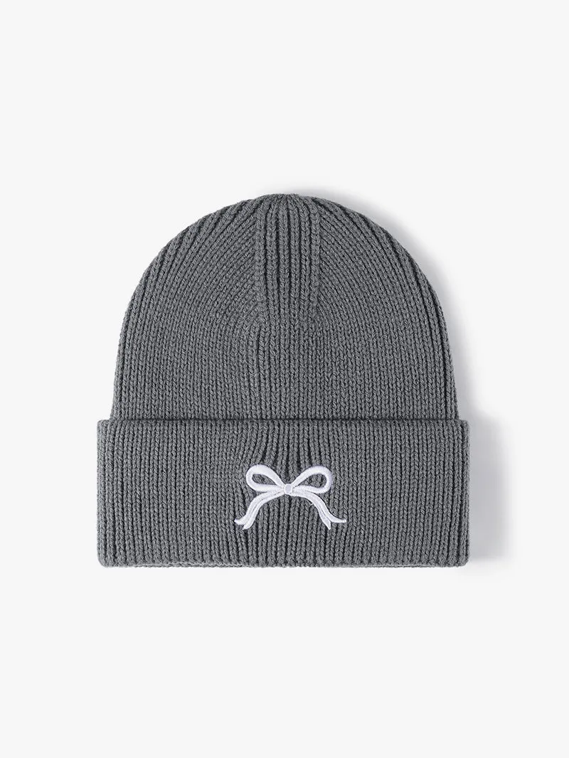 Embroidered Coquette Bow Knit Beanie