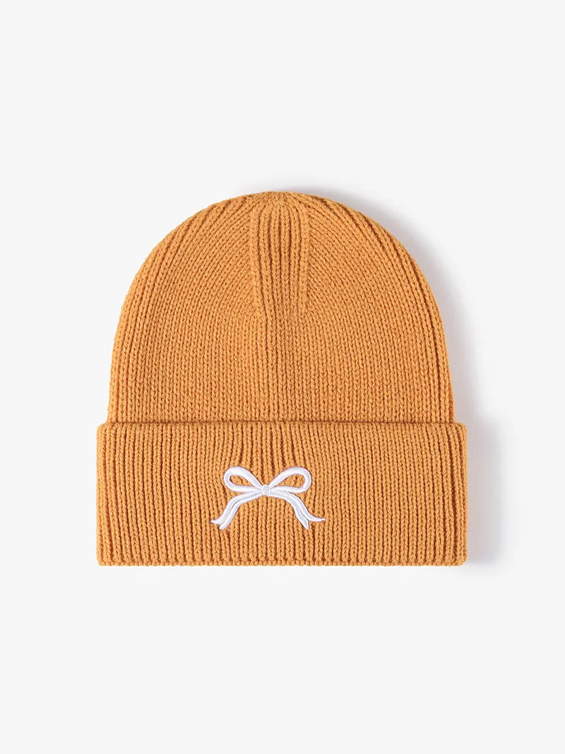 Embroidered Coquette Bow Knit Beanie