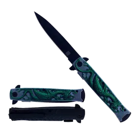 Falcon 8" Overall Spring Assisted Knife W/ Green Dragon Handle