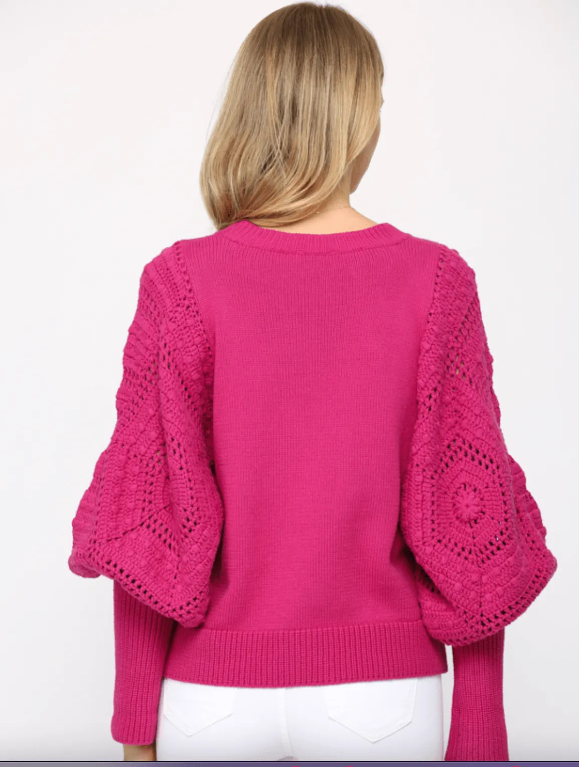FATE Handknit puff sweater in pink berry FC-818
