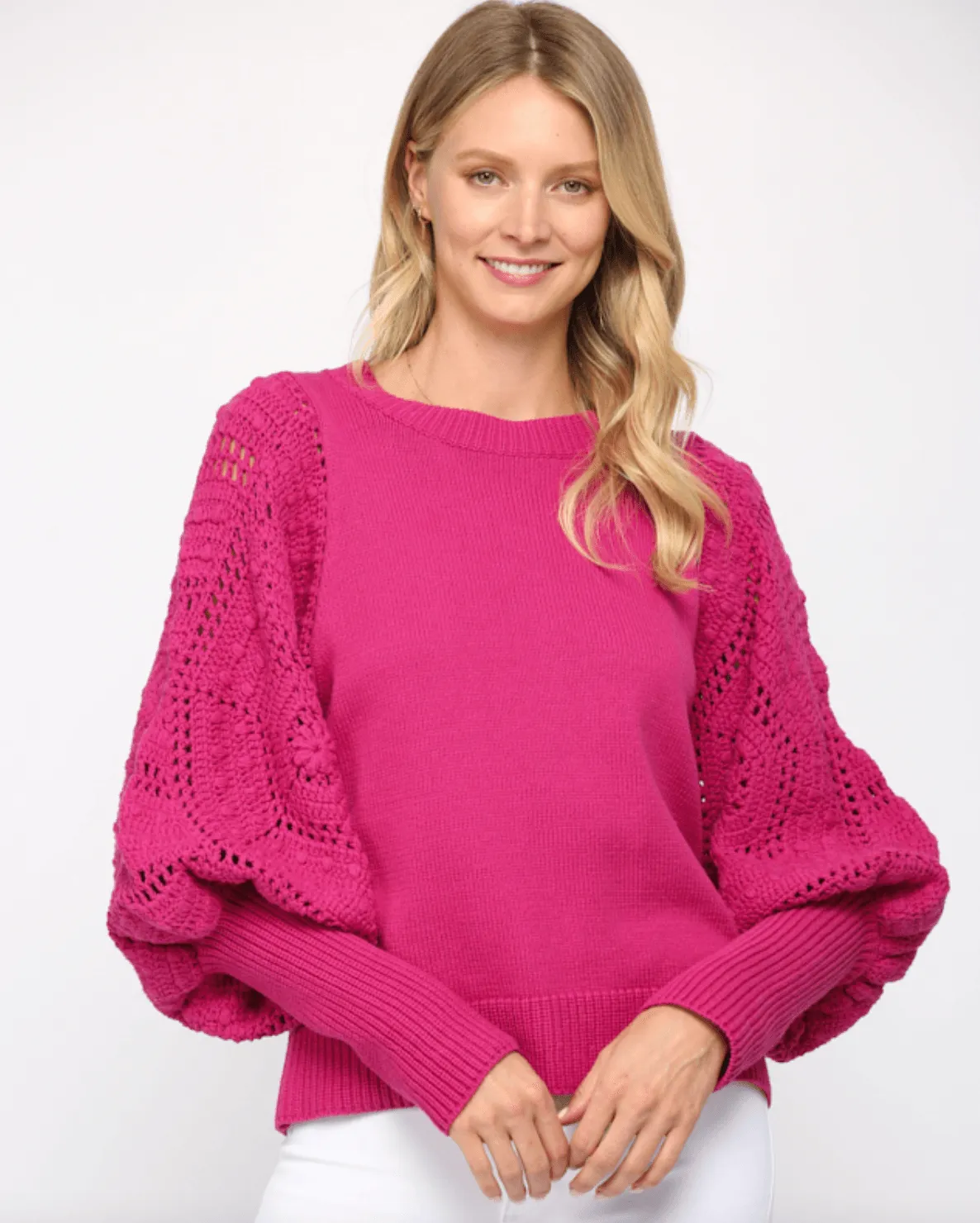 FATE Handknit puff sweater in pink berry FC-818