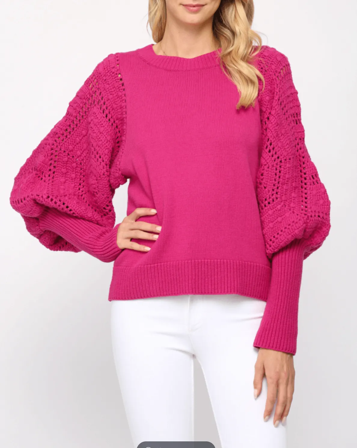 FATE Handknit puff sweater in pink berry FC-818