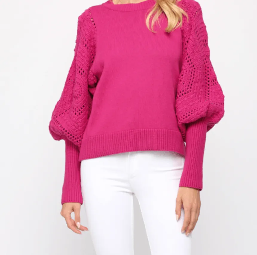 FATE Handknit puff sweater in pink berry FC-818